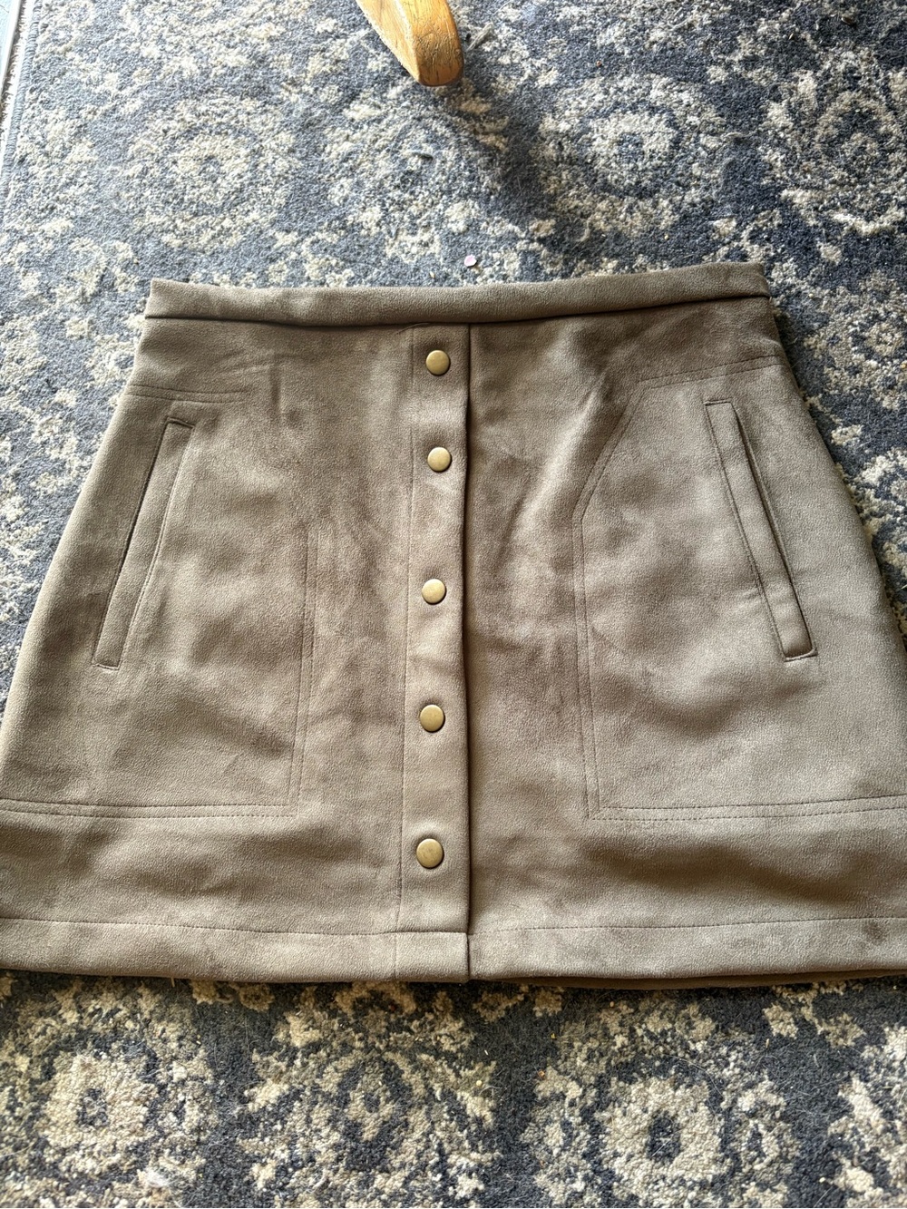 HYFVE Olive Suede-Look Button Front Mini Skirt